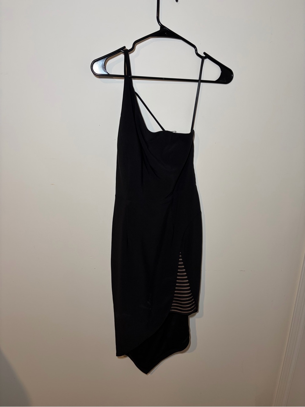 Xscape Black Asymmetrical Slip Dress with Strappy Detail